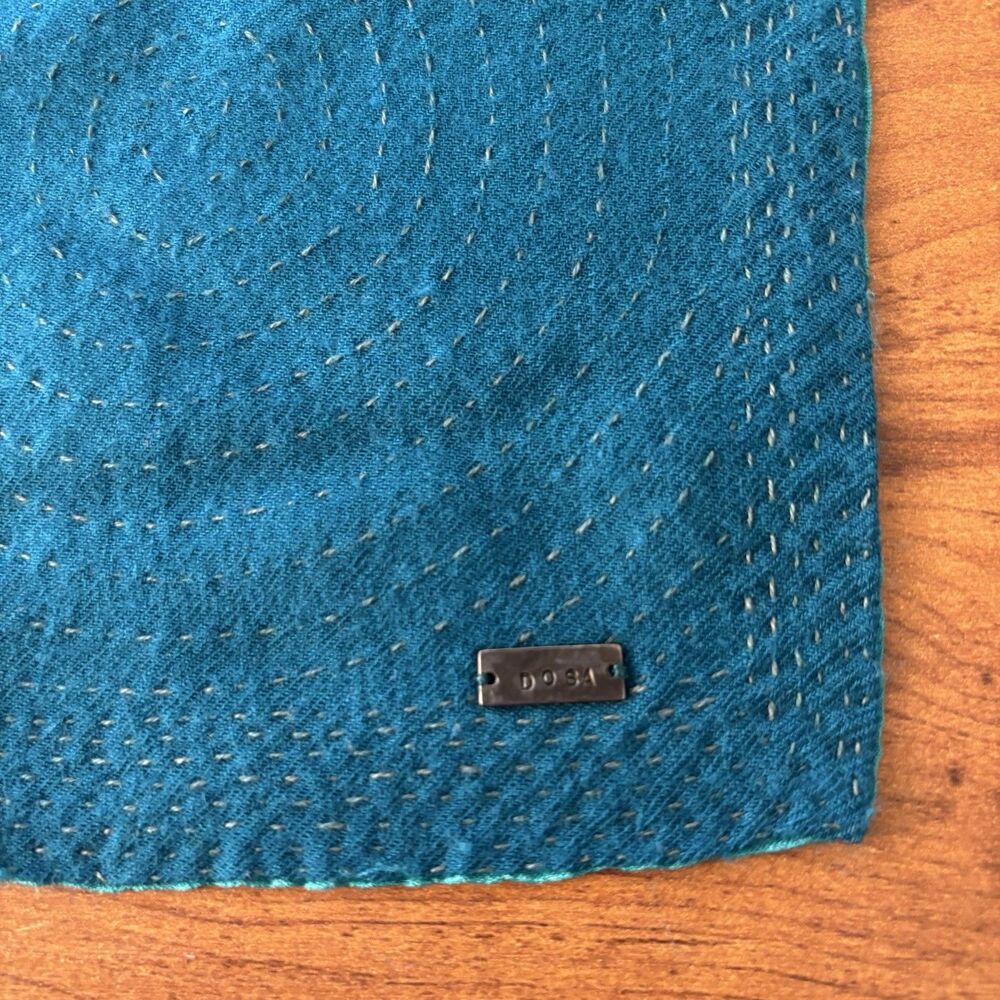 Dosa Hand-Stitched Kantha Silk Scarf Teal and Cerulean Reversible Christina Kim - Picture 11 of 11